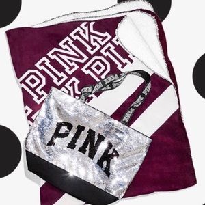 VS PINK Sherpa Blanket & Sequin Tote Set